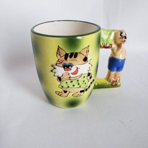 Cat Coffee Tea Mug Cup Hand Painted Cat Handle